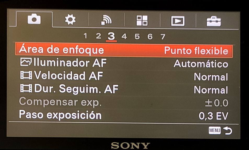Menú Sony A6000 Cámara Hoja3