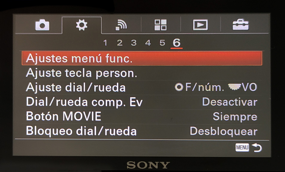 Menú Sony A600 Rueda Hoja 6